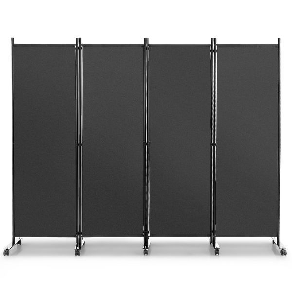 Costway Divisorio 225 X 173 Cm Su Rotelle, Schermo A 4 Pezzi, Divisorio Pieghevole, Schermo Privacy (Grigio)-image