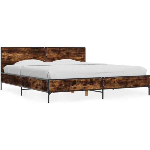 Vidaxl Struttura Letto In Rovere Affumicato 200X200 Cm Materiale A Base Di Legno E Metallo-image
