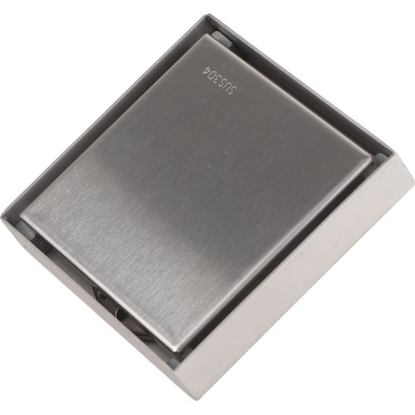 4 Pollici Quadrato Invisibile Doccia Scarico In Acciaio Inox Anti Odore Bagno Pavimento Scarico 1,3 Millimetri Piastrellabile (Spazzolato)-image