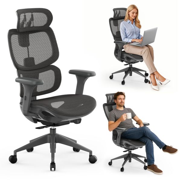 SENSE7 Nobu Sedia Da Ufficio Ergonomica, Sedia Da Scrivania Con Schienale, Braccioli E Poggiatesta Regolabili, Fino A 130 Kg, Grigio-image