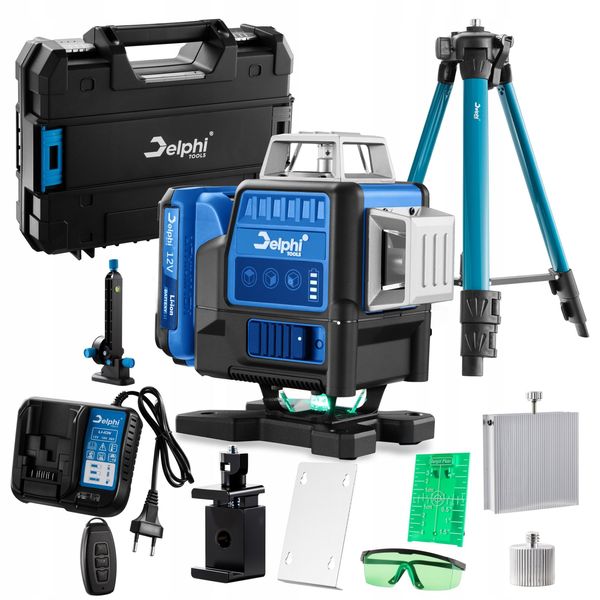 Livella Laser Professionale 4D 360°, Verde, 16 Linee, Con Treppiede E 2 Batterie-image