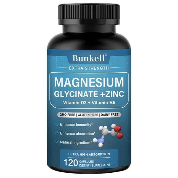 Magnesio Glicinato+Zinco+Vitamina D3+Vitamina B6 (120 Capsule) Integratore Alimentare, Ossa, Articolazioni, Cervello, Nervi, Salute Del Cuore-image