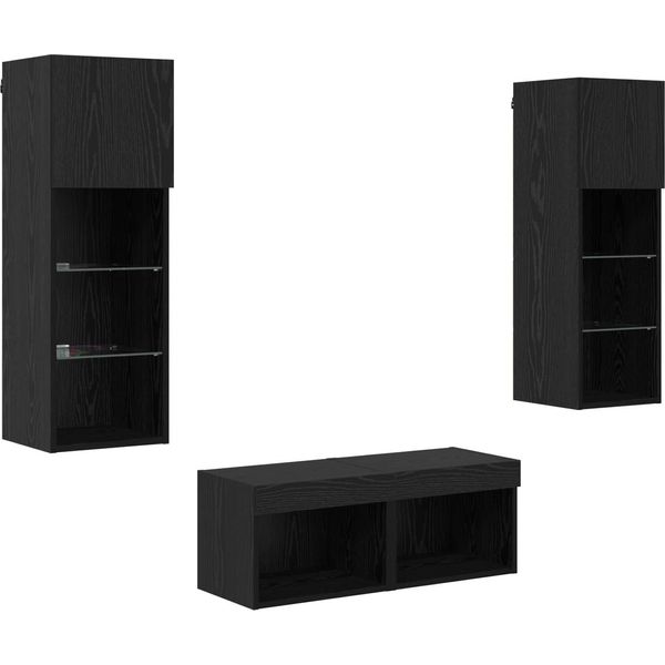 Syfax™ Mobiletti Tv Da Parete 4 Pcs Rovere Nero Legno Multistrato-image