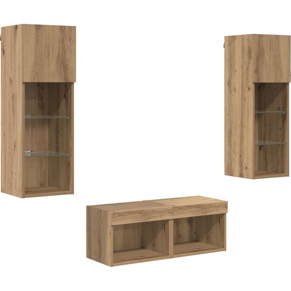 Syfax™ Mobiletti Tv Da Parete 4 Pcs Rovere Nero Legno Multistrato-image