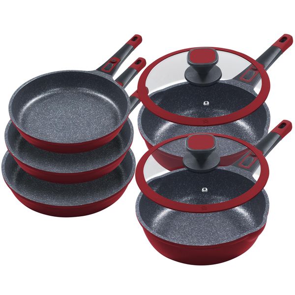 Pfannen-Set King "»Moonscape 5Er«, Inkl. 2 Glasdeckel", Rot, Pfannen, Induktion, Abnehmbarer Griff, Moonscape-Beschichtung-image