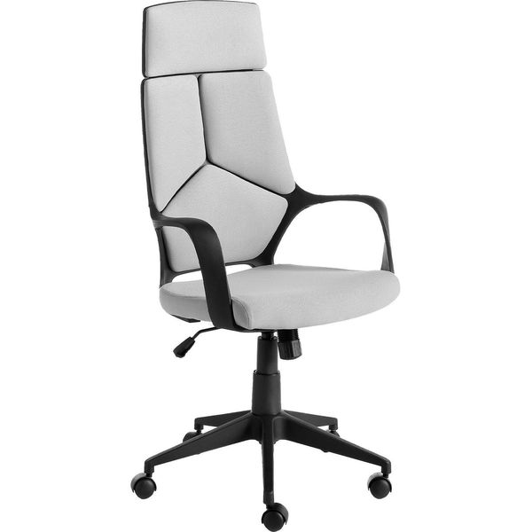 Sedia Girevole Da Ufficio Angel Cerdá In Tessuto Grigio Chiaro E Pvc Nero 4076-image