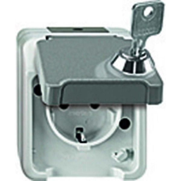 Merten MEG2416-8029 Presa Di Corrente Con Contatto Di Terra Con Protezione Tattile, Bloccabile Con Diversi Meccanismi Di Chiusura, Grigio Chiaro, Aquastar-image