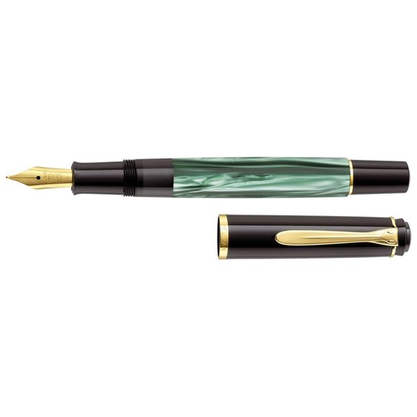 Pelikan 983411 Stilografica Classic M200 - Pennino B, Verde Marmorizzato, Astuccio Pieghevole-image