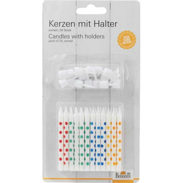 Candele Birkmann Con Supporto Assortite, 24 Pezzi, Candela Per Torta, Candela Per Torta, Candela Di Cera, Cera, 429352-image