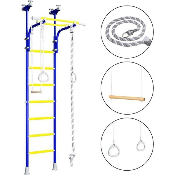 Wallbarz Family 4D Parete Di Arrampicata Parete Di Ginnastica Parete Di Arrampicata Attrezzi Di Ginnastica Per Bambini Indoor Con Montaggio A Soffitto In Blu-image
