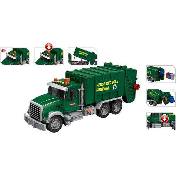 Luna Camion Della Spazzatura Mega Truck Con Funzione Luce Suono Incl. Pattumiere-image
