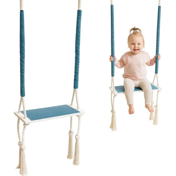 Corda Sospesa | Altalena Per Bambini | Altalena In Legno | Altalena Per Bambini | Dondolo Con Cuscino In Spugna-image