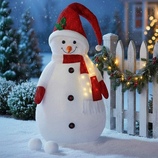 Pupazzo Di Neve A Led 140 Cm In Tessuto - Impermeabile - Per Uso Interno Ed Esterno - A Batteria / Timer-image