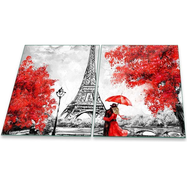 Piastra Di Copertura Del Piano Cottura Piastra Di Copertura Del Piano Cottura In Ceramica 2 Pezzi 80X52 Torre Eiffel Rosso-image