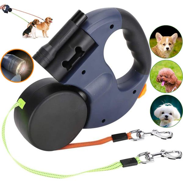 Guinzaglio Retrattile Per Cani Da 3 M Guinzaglio Retrattile Da Cintura Guinzaglio Doppio Per 2 Cani Con Lampada A Led-image