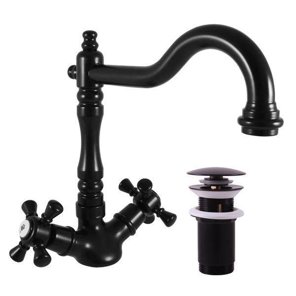 Miscelatore Per Lavabo Con Uscita Click-Clack Morava Retro, Colore: Nero Opaco, Dimensione: 3/8'' (MK321.0/8CMAT)-image