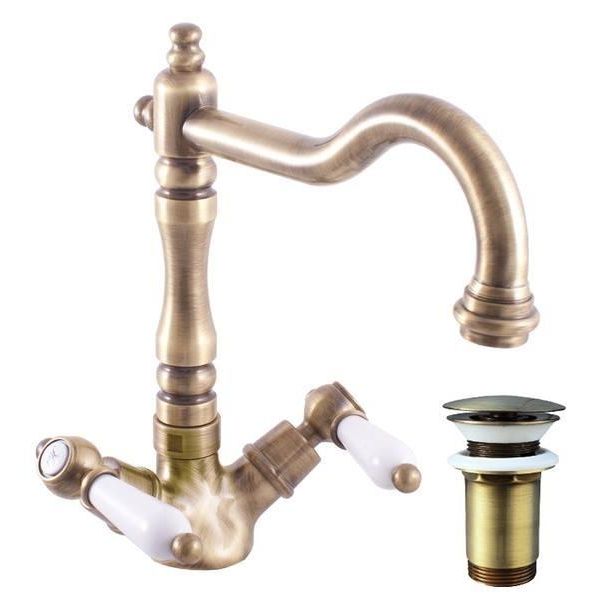 SlezáK-Rav Miscelatore Per Lavabo SlezáK Rav Morava Retro MK521/8SM Colore: Ottone Vecchio, Dimensione: 3/8''-image