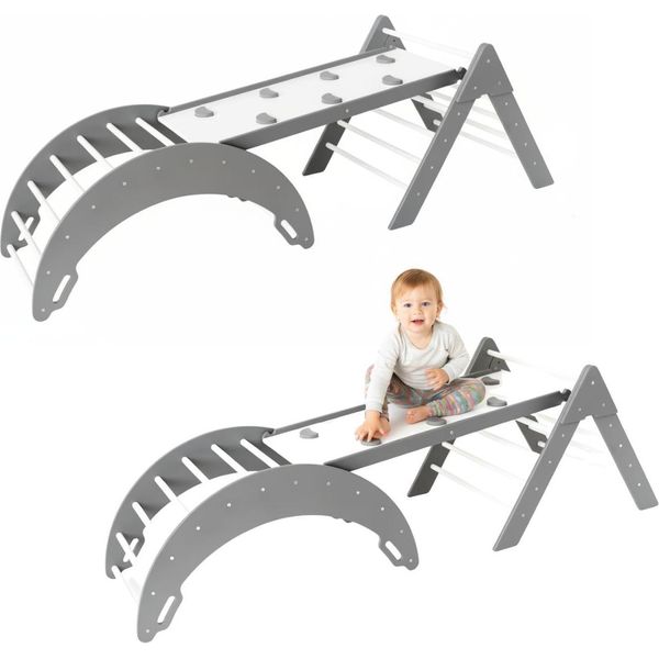 Arco Di Arrampicata Altalena In Legno + Scivoli Bifacciali + Triangolo Di Arrampicata Per Bambini | Parco Giochi | Giocattoli Montessori | Tavola A Dondolo-image