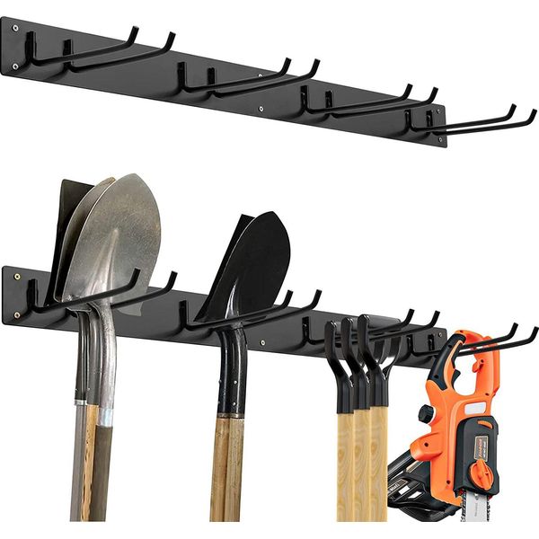 Supporto A Parete Per Attrezzi Costway, Set Con 4 Ganci Doppi, Supporto Per Attrezzi Da Giardino In Metallo, Portata 150 Kg, Supporto Per Scope A Parete, Supporto Per Scope, Pale, Rastrelli, Attrezzi Da Giardino, Nero-image