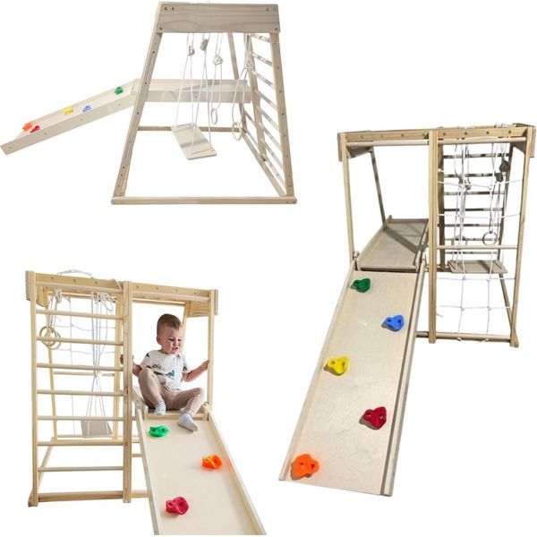 Parco Giochi Per Bambini In Legno Set Di Scivoli Per Bambini, Altalena, Scivolo, Struttura Per Arrampicata-image