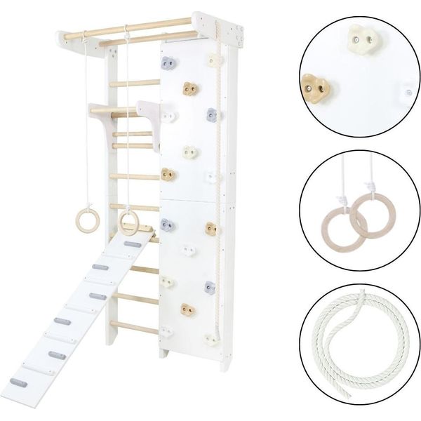 Parete Di Legno Barre Parete Di Arrampicata Parco Giochi Kombik 2 Legno Bianco-image