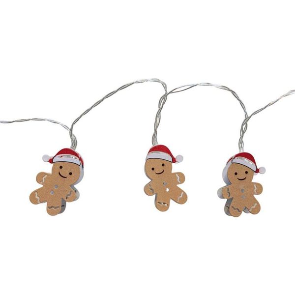 Catena Led Omino Di Pan Di Zenzero 10 Bianco Caldo, Timer 6/18 Ore, Per Interni, Batterie 2 X Aa-image