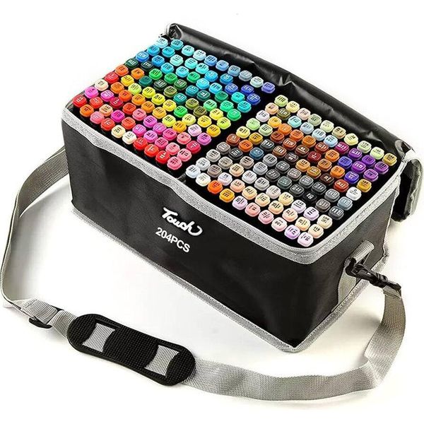Extralink Pennarelli Ad Alcool, 204 Pezzi, 2 Secondi, Set Di Pennarelli Ad Asciugatura Rapida, Pennarelli Con Punta Bifacciale, Colori Ad Inchiostro Brillante, Penne Con Custodia Per Il Trasporto,-image