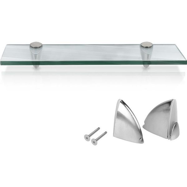 Mensola In Vetro 60X10X0,8 Cm Con Supporto Mensola In Vetro Mensola Da Parete Mensola Da Bagno Mensola Da Appendere Vetro Trasparente-image
