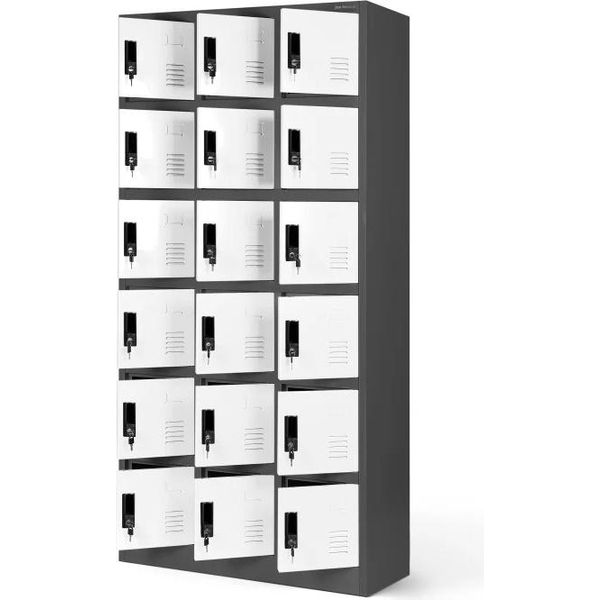 Armadio 3B6A Armadio In Lamiera Su Zoccolo Con 18 Scatole Portavalori Armadio In Metallo 18 Scomparti In Lamiera D'acciaio 185 Cm X 90 Cm X 40 Cm Colore: Bianco Antracite-image