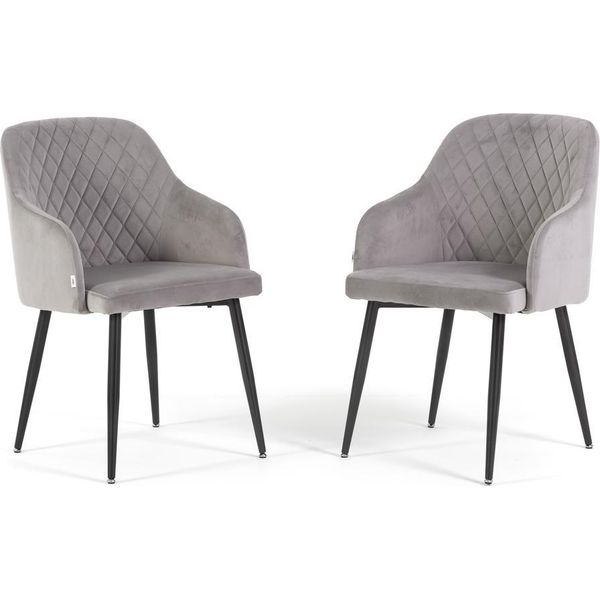 Set Di 2 Sedie Imbottite Tessa In Velluto Con Braccioli, Schienale Alto E Gambe In Metallo, Design Elegante E Moderno - Grigio Chiaro/Grigio Scuro-image