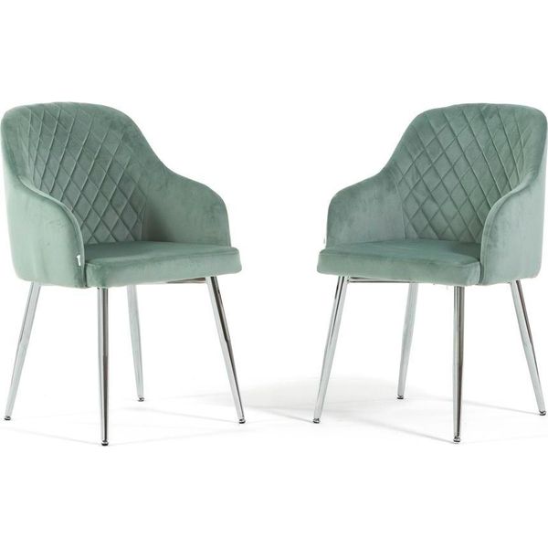 Set Di 2 Sedie Imbottite Tessa In Velluto Con Braccioli, Schienale Alto E Gambe In Metallo, Design Elegante E Moderno -Verde/Argento-image