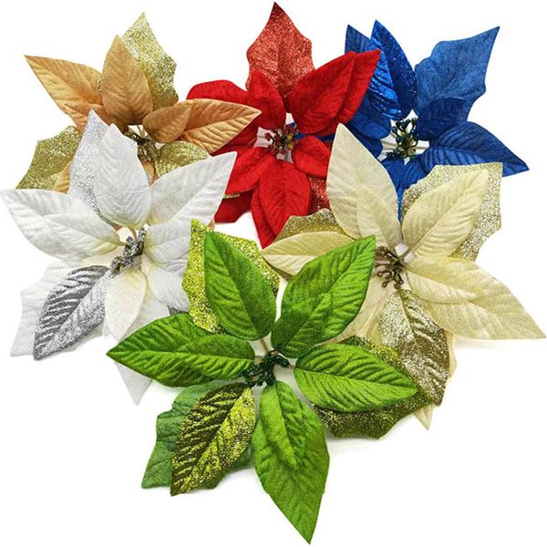 Fiori Di Natale In Tessuto Poinsettia Decorazioni Per L'albero Di Natale-image