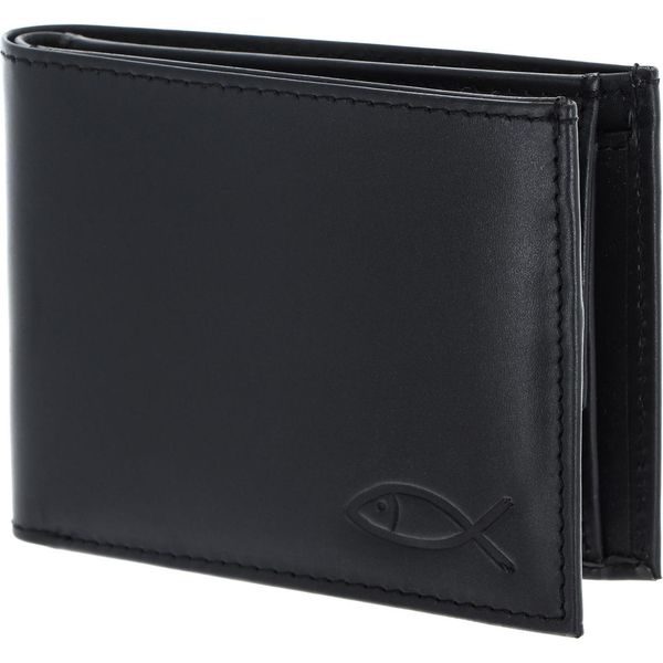 Oxmox Pelle Portafoglio Leather Rfid Protect PocketböRse Freedom Fish Embossed Black Nero-image