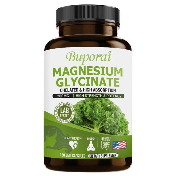 Magnesio Glicinato 200 Mg (120 Capsule) Integratore Alimentare, Intestino, Digestione, Cuore, Salute Del Cuore, Umore, Mente, Nervi, Ossa-image
