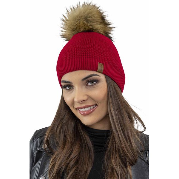 Berretto Da Donna Vivisence Con Pompon, Copricapo Caldo E Accogliente Per L'inverno E L'autunno, Berretto Invernale Con Pompon, Berretto Caldo A Maglia Grossa, Berretto Classico Da Donna, Eu, Rosso, Misura Universale-image