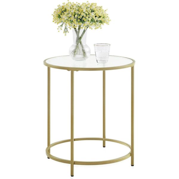 Vasagle Tavolino Rotondo Comodino Tavolino Da Caffè 50 X 50 X 55 Cm Tavolo In Vetro Con Struttura In Metallo Tavolino Da Divano Balcone Vetro Temperato Oro-image