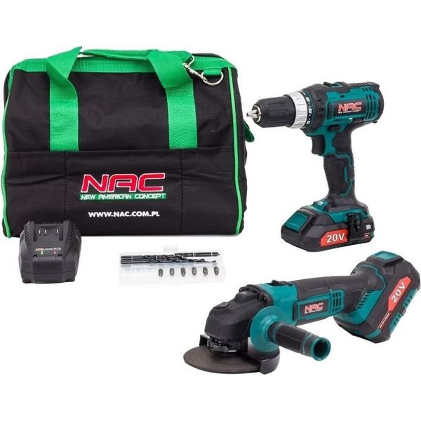 Set Trapano/Avvitatore Nac 20V + Smerigliatrice Angolare 125Mm 1X2,0Ah + 1X4,0Ah Borsa-image