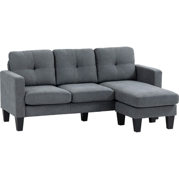 Homcom Divano Angolare Con Chaise Longue Reversibile Divano Angolare A L Con Nucleo A Molle, Schiuma Ad Alta Densità, Look Lino Per Soggiorno, Camera Da Letto, 186 X 130 X 84 Cm Grigio Scuro-image