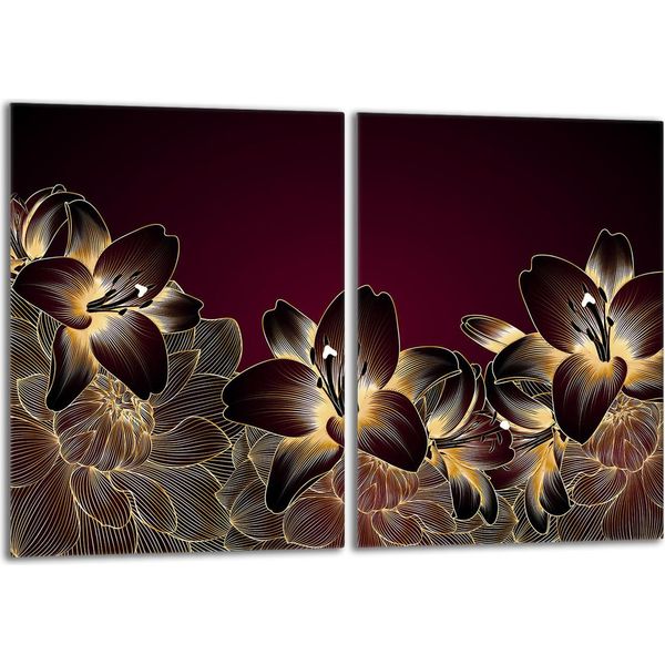 Set Di Piastre Di Copertura Per Piano Cottura 2X40X52 Cm In Ceramica Con Alzatina In Vetro, Marrone Orchidea-image