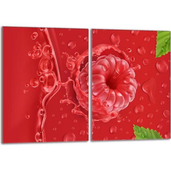 Set Di Piastre Di Copertura Per Piano Cottura 2X40X52 Cm In Ceramica Con Alzatina In Vetro, Rosso Lampone-image