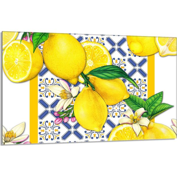 Piastra Di Copertura Del Piano Cottura 80X52Cm 1 Pezzo In Ceramica, Paraschizzi, Giallo Limone-image