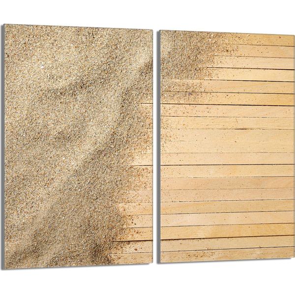 Piastre Copri Fornelli 2 Pezzi 30X52 Copri Piano Cottura In Ceramica Vetro, Legno Sabbia-image