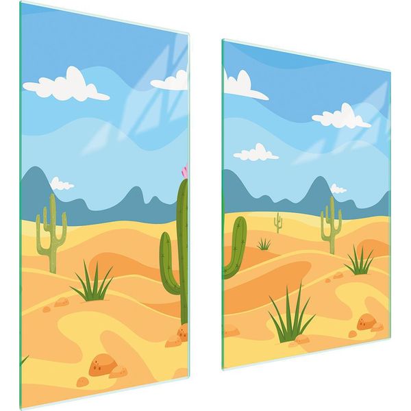 Piastre Copri Fornelli 2 Pezzi 75X52 Copri Piano Cottura In Ceramica Tagliere In Vetro Montagne Cactus-image