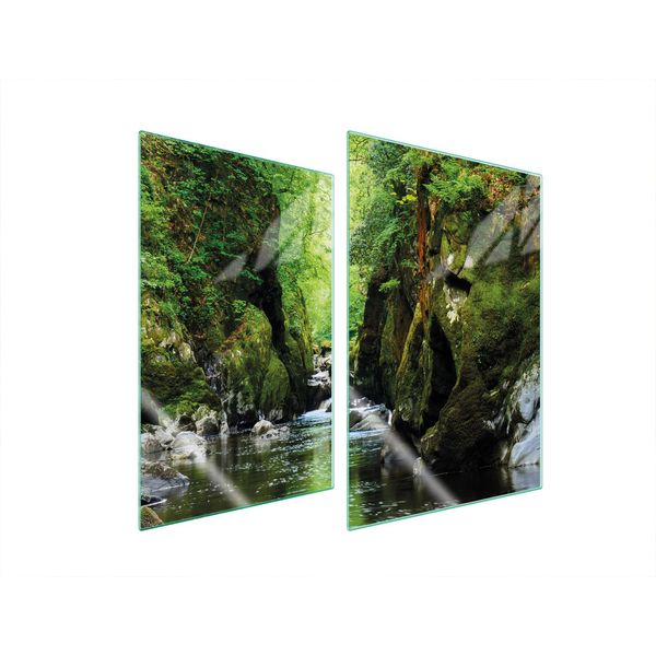 Piastre Copri Fornelli 2 Pezzi 35X52 Ceramica Copri Piano Cottura Tagliere Vetro Paesaggio Foresta-image