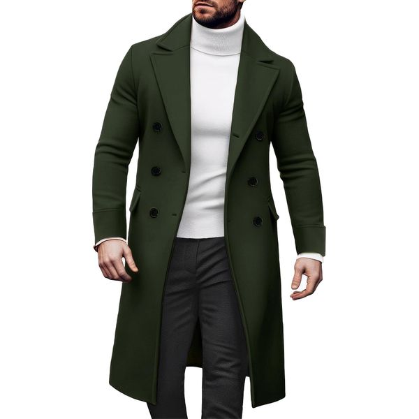 Cappotto Uomo Autunno Inverno Lungo Trench Slim Fit Doppiopetto Cappotto Invernale Bavero Cappotto Uomo Casual Business Giacca Invernale-image