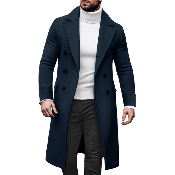 Cappotto Da Uomo Autunno Inverno Lungo Trench Slim Fit Doppiopetto Cappotto Invernale Bavero Cappotto Da Uomo Giacca Invernale Casual Business, Uomo, Giallo Scuro, Xl-image