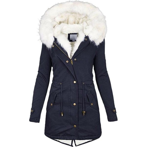 Giacca Invernale Lunga Da Donna - Cappotto Caldo Con Cappuccio, Parka Invernale Con Zip, Giacca In Felpa Slim-Fit Con Coulisse E Tasche-image