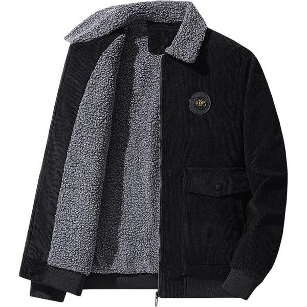 Giacca Invernale, Giacca Da Uomo In Velluto A Coste Foderato, Caldo Cappotto Invernale Con Collo Ad Aletta, Uomo, Nero, M-image
