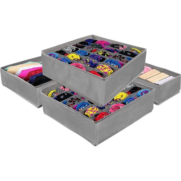Scatole Portaoggetti Springos, Divisori Per Cassetti, Organizer A 24 Celle Per Calzini, Cravatte, Biancheria Intima, Piccoli Accessori Pieghevoli (Grigio)-image