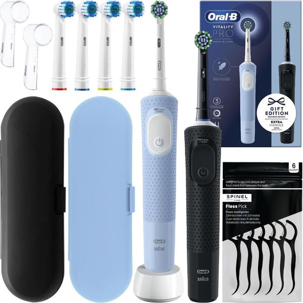 Spazzolino Elettrico Oral-B Vitality Pro D103 Duo Nero/Blu + 4 Ricambi Di Precisione + 2X Custodia + 2X Tappi-image